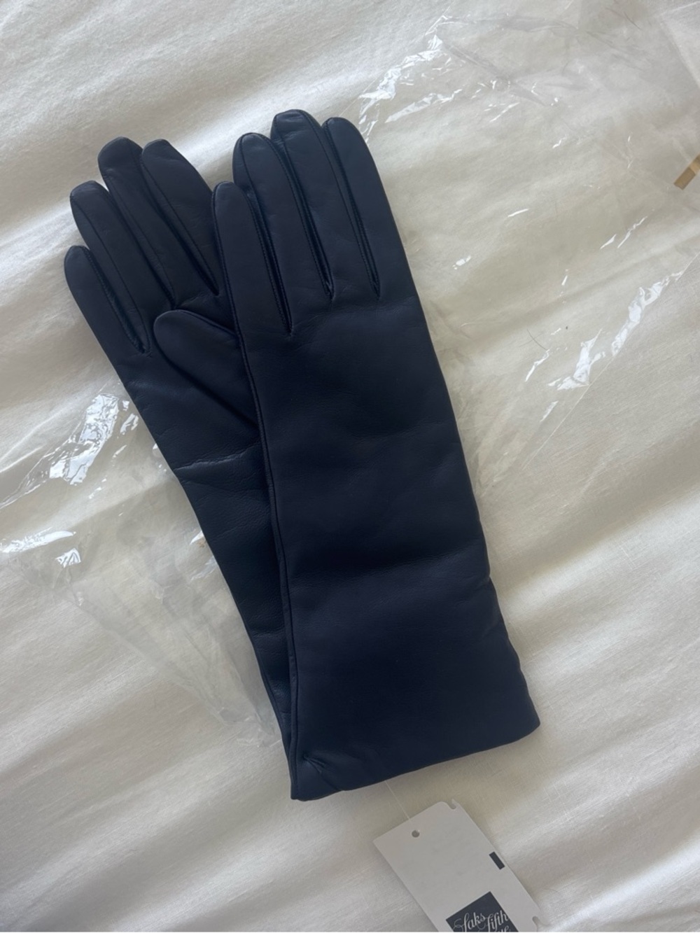 Saks fifth Avenue navy leather gloves